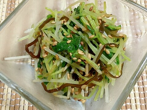 簡単！おくらの新芽（スプラウト）の塩昆布和え♪